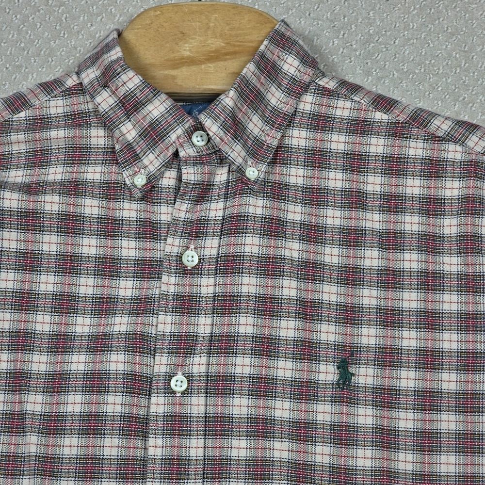 Polo Ralph Lauren Mens L Classic Fit Plaid Button Down Designer Shirt Green Pony